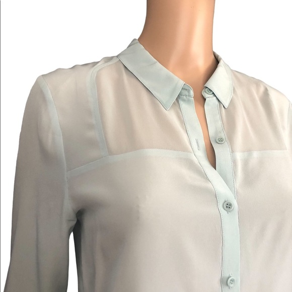 Trouve pale green long sleeve silk button down sheer top size small - Picture 2 of 11